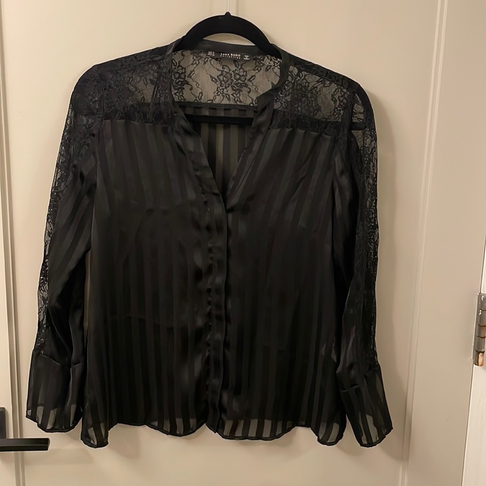 Zara Black Lace Sheer Blouse